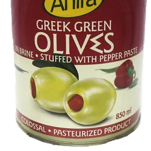 Греческие оливки зеленые начиненные паприкой т. м. ANIRA