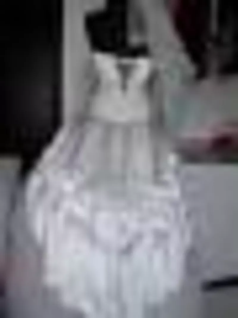 свадебное платье,  белое с жемчужно-серым кружевом 4