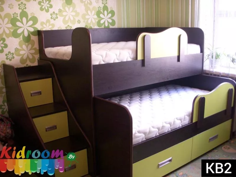 Двухуровневая выдвижная кровать для двоих детей под заказ в Минске