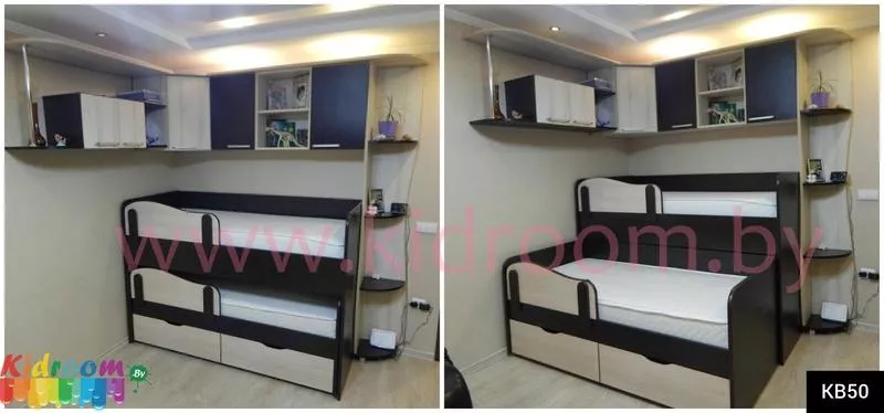 Двухуровневая выдвижная кровать для двоих детей под заказ в Минске 2