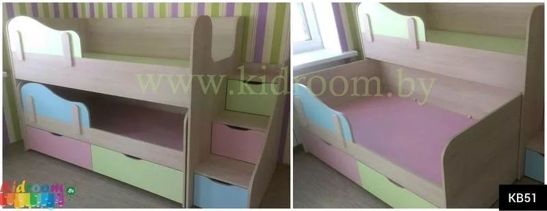 Двухуровневая выдвижная кровать для двоих детей под заказ в Минске 3