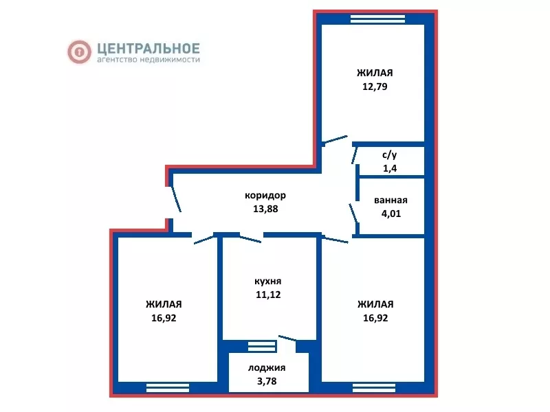 3-х комнатная квартира на Подгорная,  19А-2 (Копище)