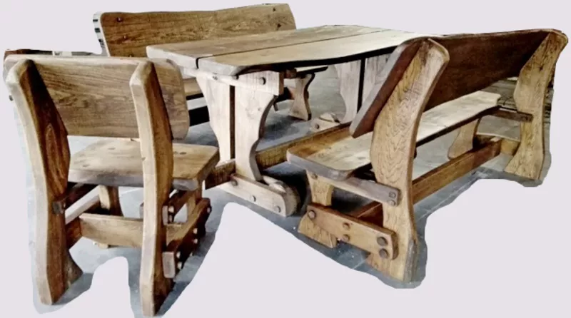 Набор ДУБОВОЙ мебели «СЕМЕЙНЫЙ» (стол + 2 скамьи + стул) 4