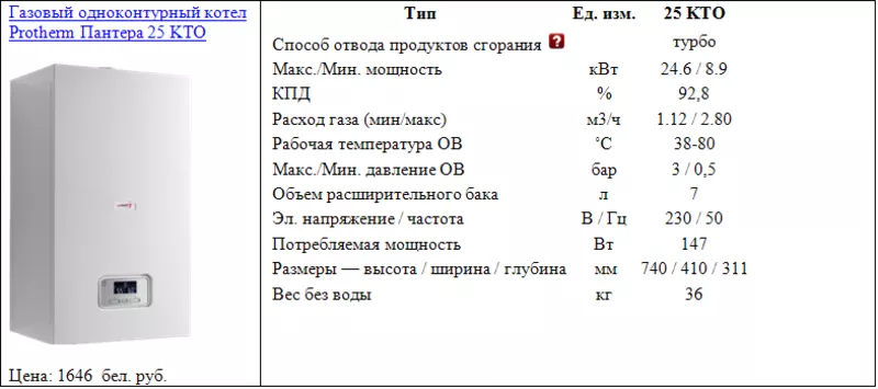 Газовый одноконтурный котел Protherm Пантера 25 KTO 2