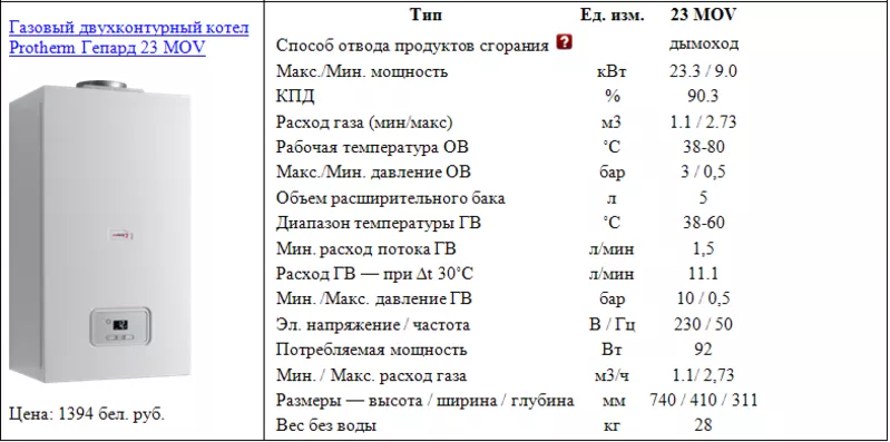 Газовый двухконтурный котел Protherm Гепард 23 MOV 2