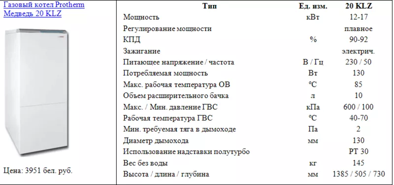 Газовый котел Protherm Медведь 20 KLZ 2