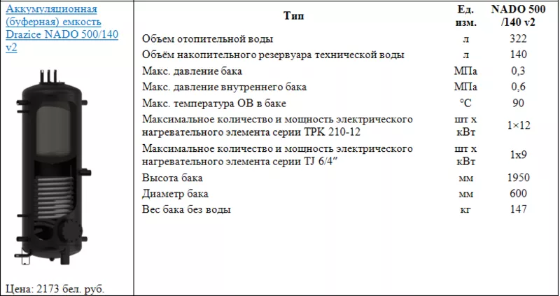 Аккумуляционная (буферная) емкость Drazice NADO 500/140 v2 2