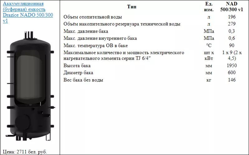 Аккумуляционная (буферная) емкость Drazice NADO 500/300 v1 2