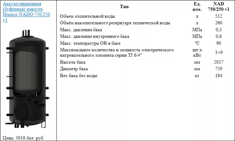 Аккумуляционная (буферная) емкость Drazice NADO 750/250 v1 2