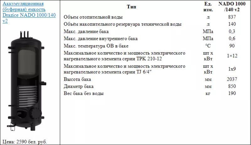 Аккумуляционная (буферная) емкость Drazice NADO 1000/140 v2 2