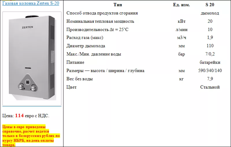 Газовая колонка Zerten S-20 2