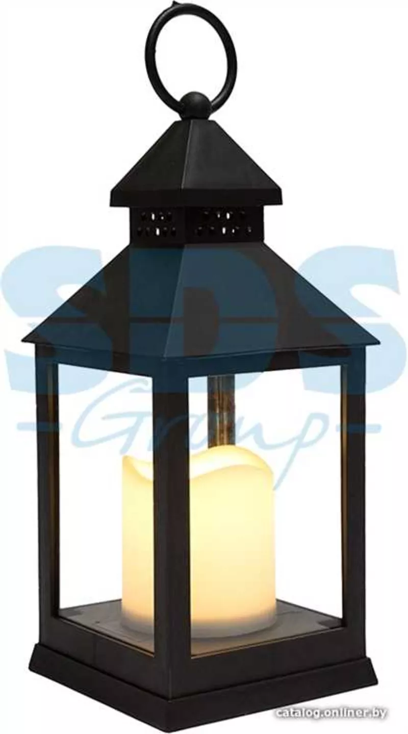 Декоративный фонарь со свечкой,  черный корпус,  размер 10.5х10.5х24 см,  5
