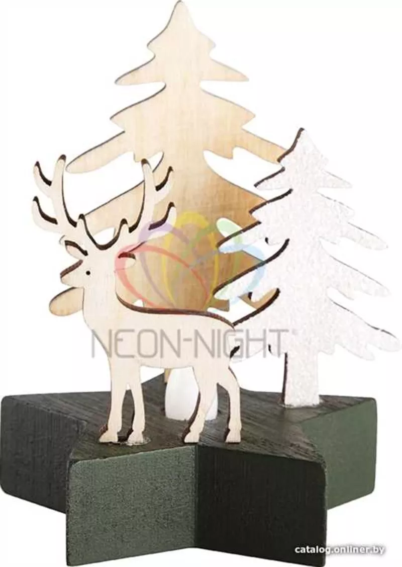 Деревянная фигурка с подсветкой Олень в лесу 9-8-10 см
