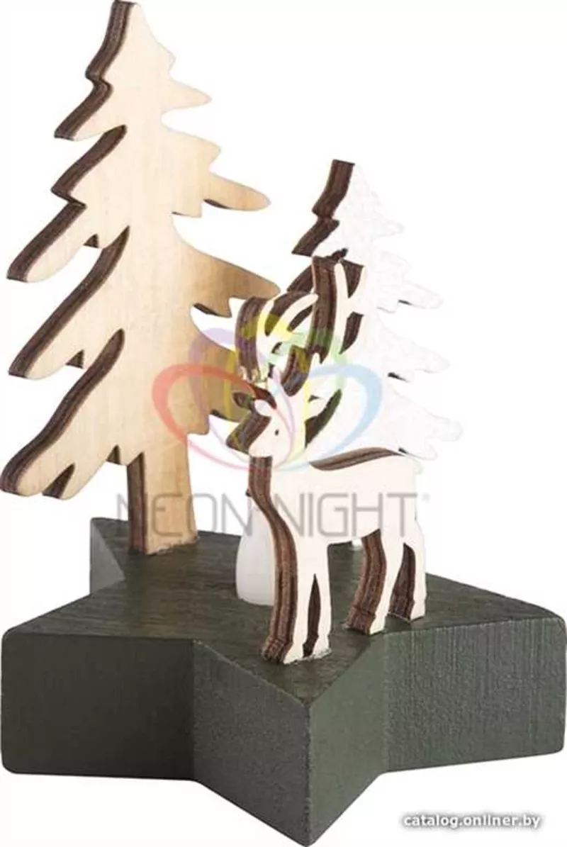 Деревянная фигурка с подсветкой Олень в лесу 9-8-10 см 2