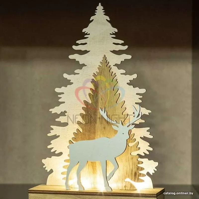 Деревянная фигурка с подсветкой Елочка с оленем 18-7-29 см 5