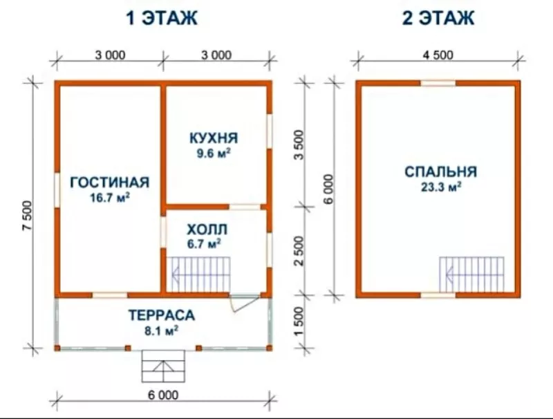 Дом сруб Грей 6.5х7.5 м из бруса 2