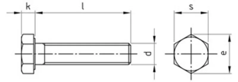 Болты DIN 933,  с шестигранной головкой,  полная резьба 2