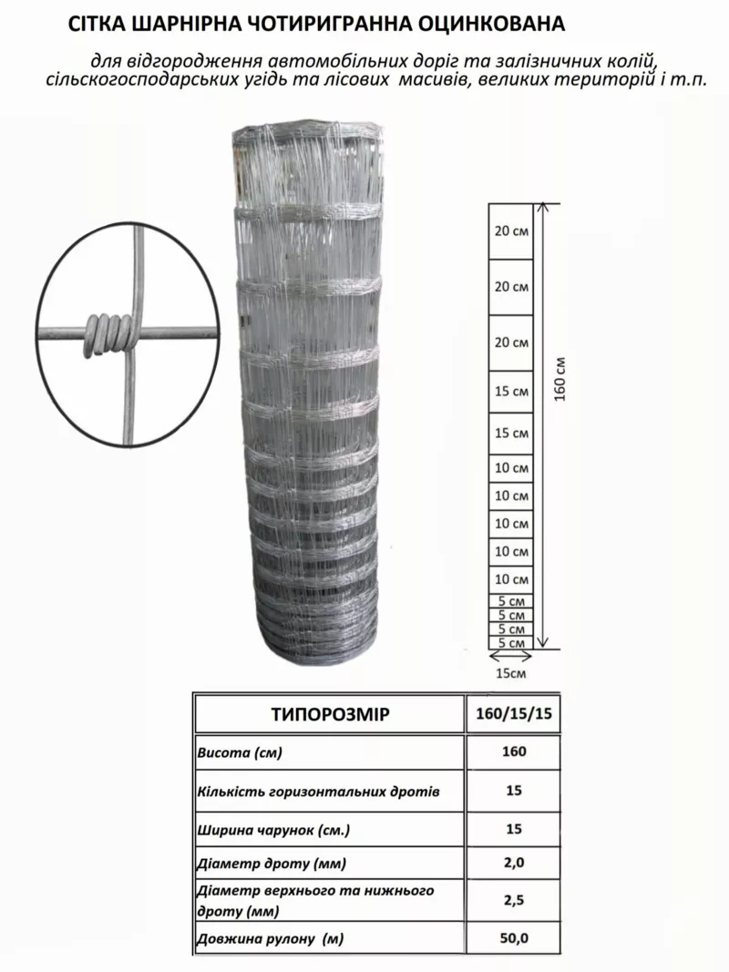 Сетка шарнирная усиленная 1625/15/150 мм d-2/2.5мм 2